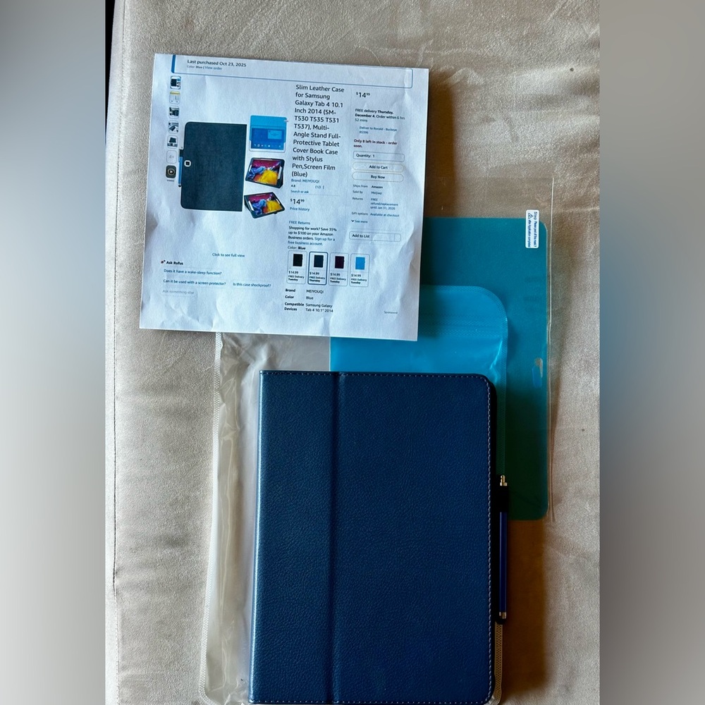 🍀Samsung Galaxy Tablet 4 Slim Leather Case New Never Used Blue See Details Below